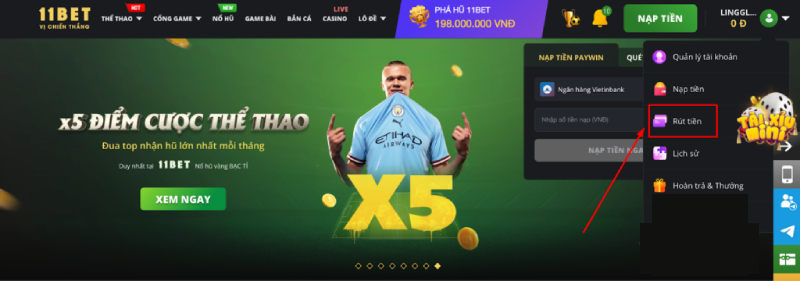 Các bước rút tiền 11bet trên máy tính